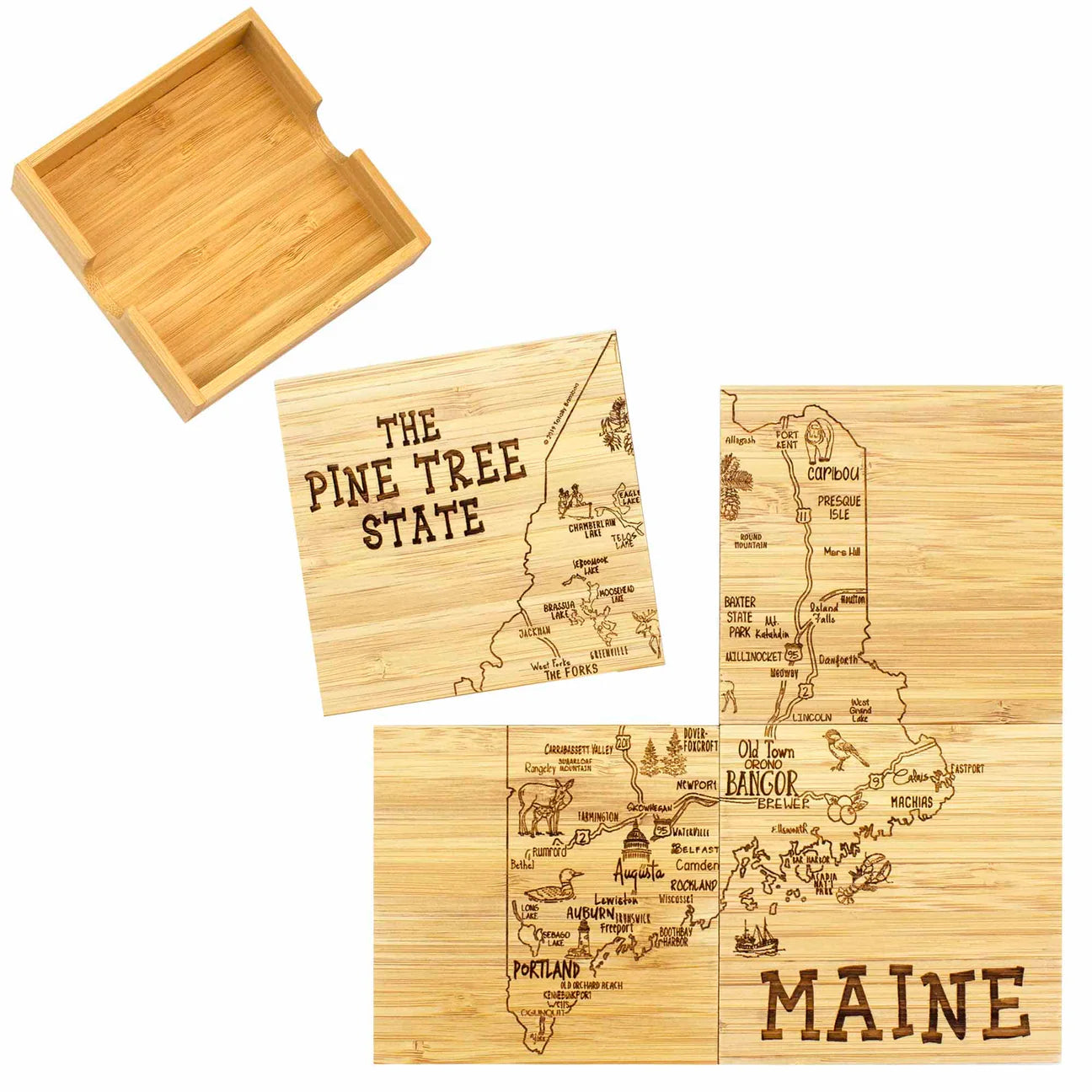 4-Piece Maine Puzzle Coaster Set with Case