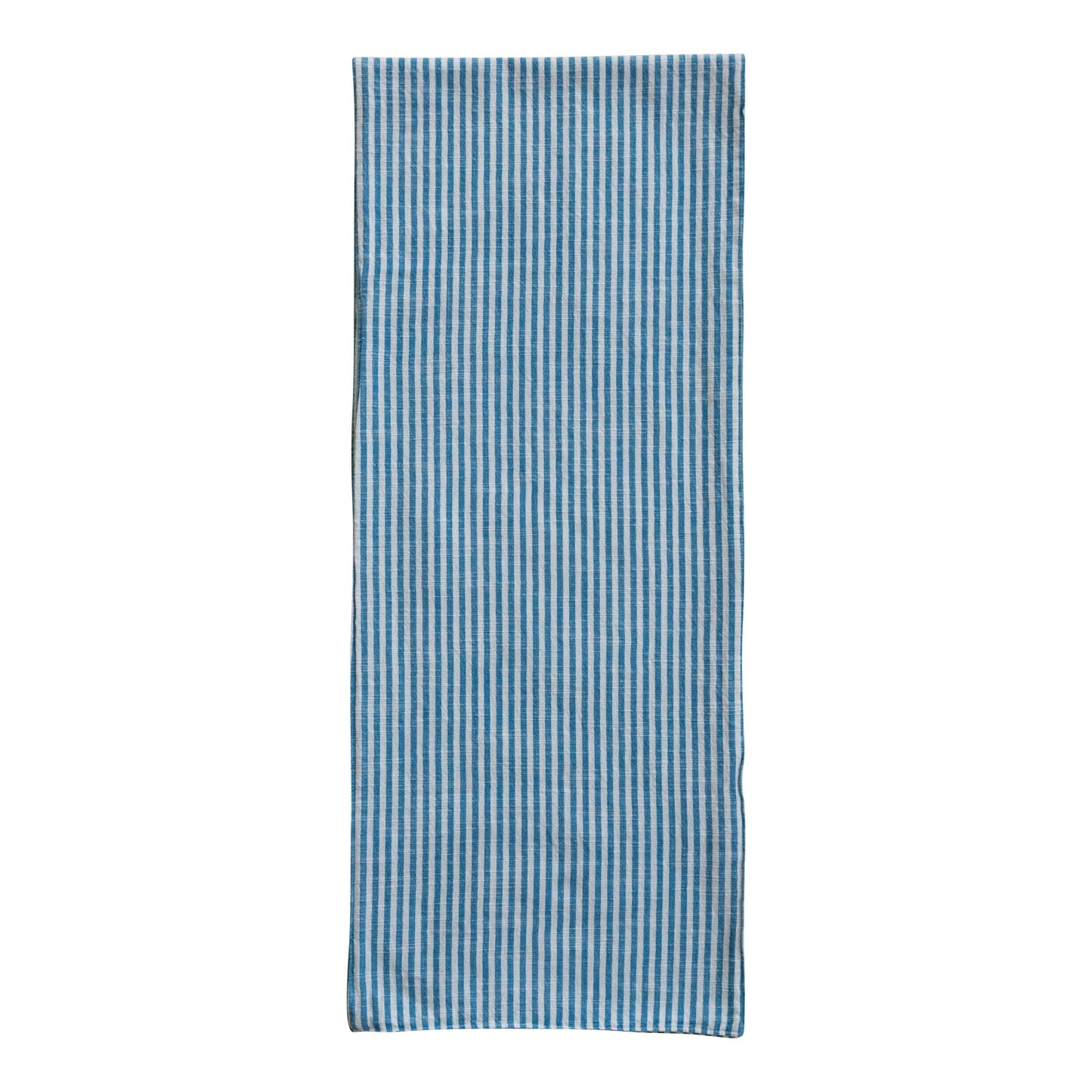 Woven Cotton Two-Sided Striped Table Runner - Blue & Green