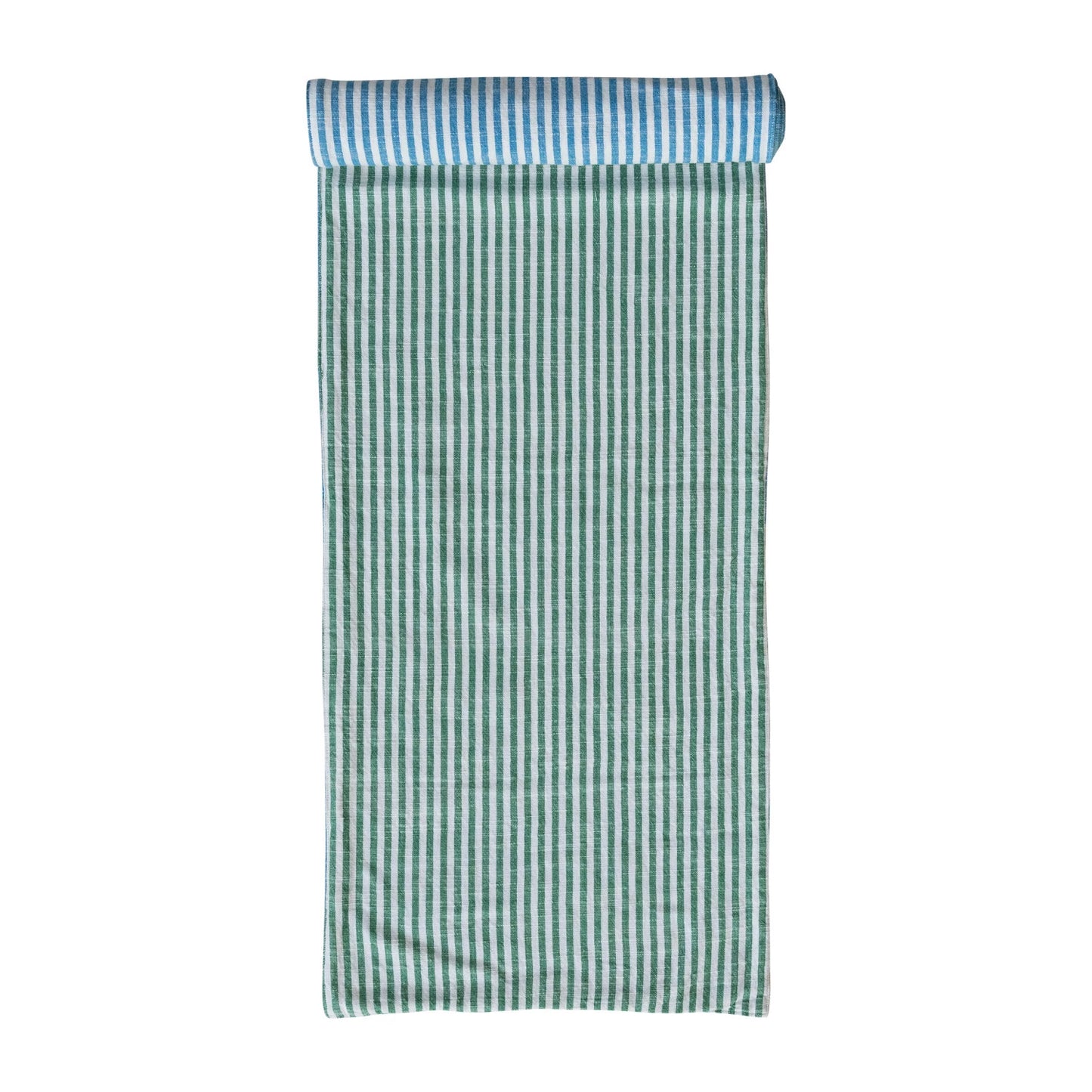 Woven Cotton Two-Sided Striped Table Runner - Blue & Green