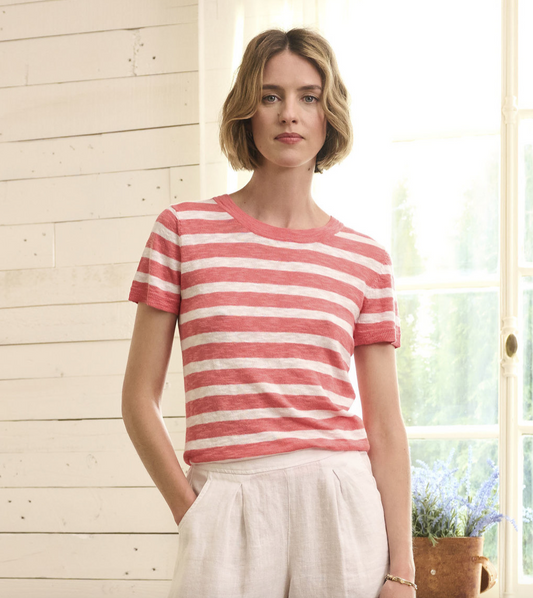 Simone Knit Tee - Coral Stripes