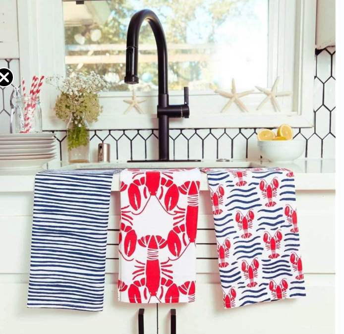 LOBSTER WAVES COTTON KITCHEN TOWELS (SET OF 3)