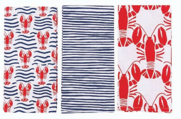 LOBSTER WAVES COTTON KITCHEN TOWELS (SET OF 3)