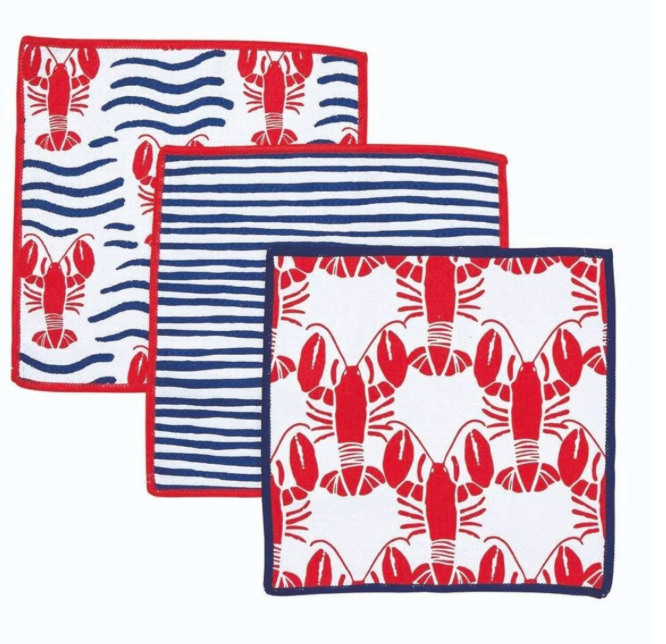 LOBSTER WAVES BLU DISH CLOTH SET OF 3
