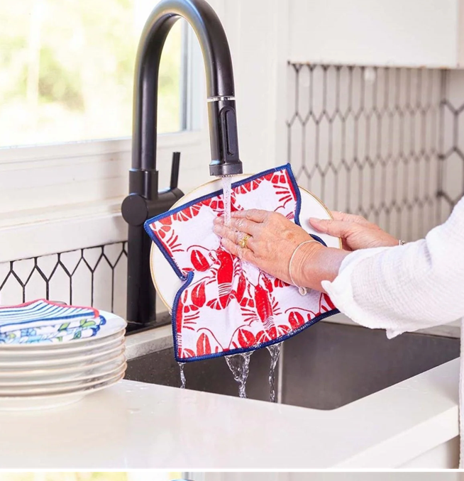 LOBSTER WAVES BLU DISH CLOTH SET OF 3