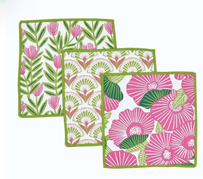 PINK PAPAVER BLU DISH CLOTH SET OF 3