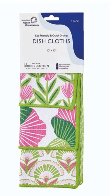 PINK PAPAVER BLU DISH CLOTH SET OF 3