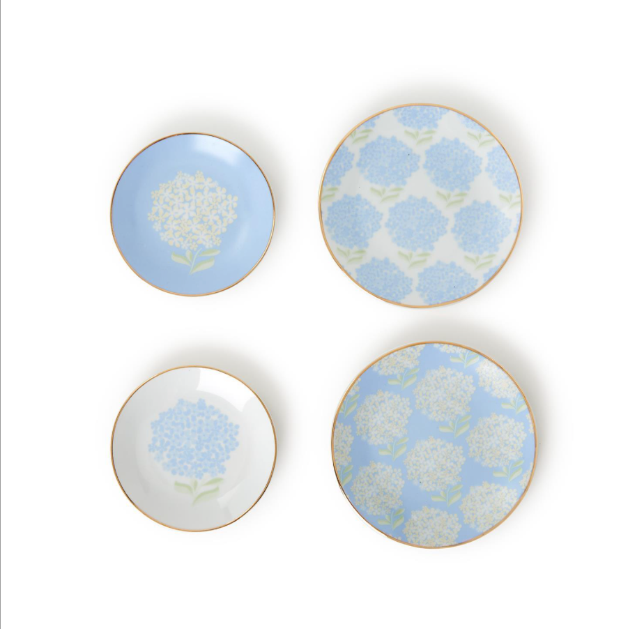 Hydrangea Trinket Tray Set with Gold Rim