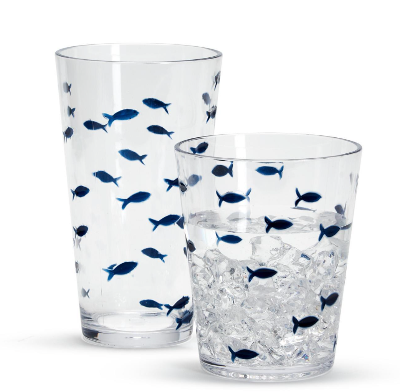BLUE FISH ACRYLIC DRINKING GLASS - Highball