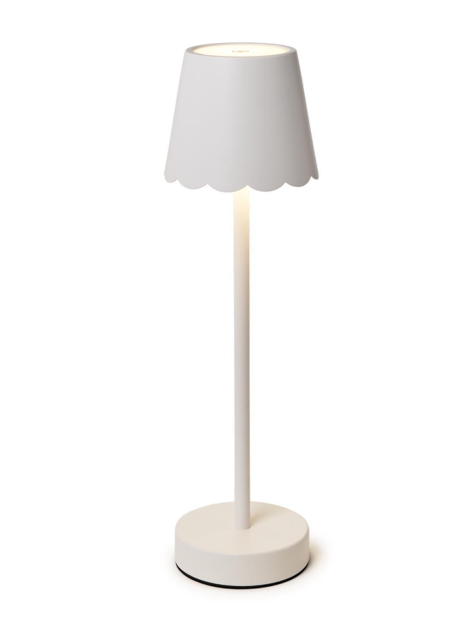 WHITE LED CORDLESS TABLE LAMP WITH SCALLOPED EDGE SHADE