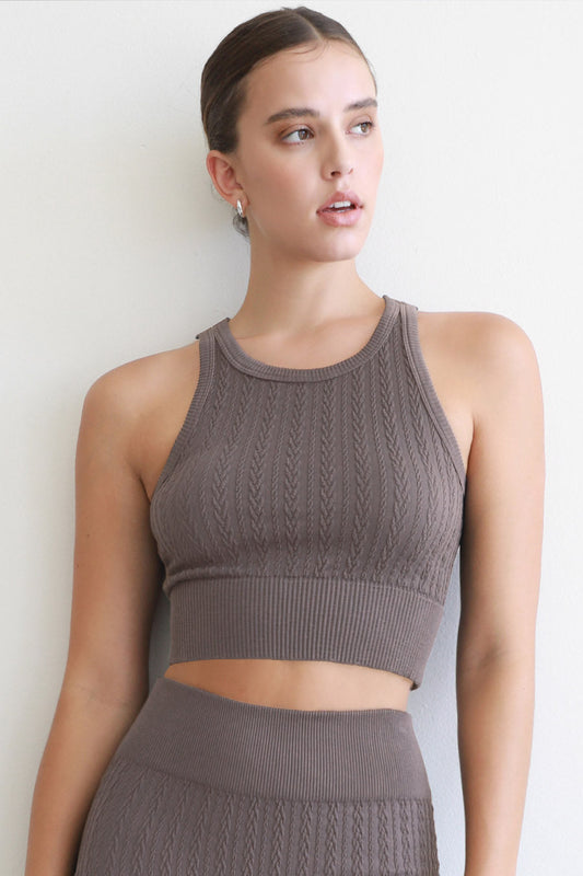 Cable Knit High Neck Crop Top