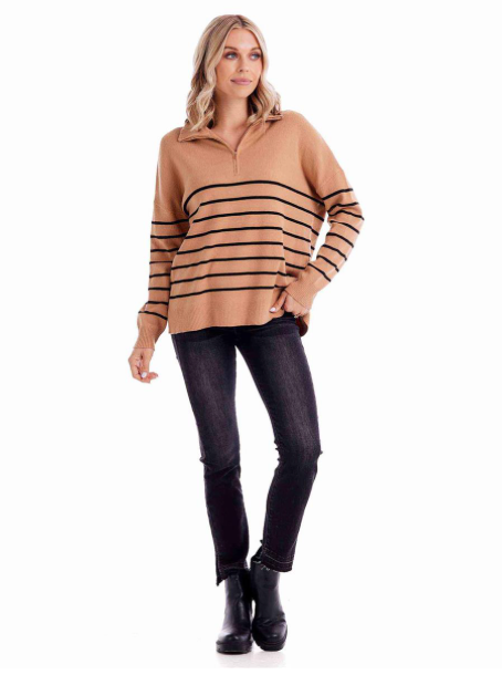 Carlisle Stripe Pullover - Tan/Black