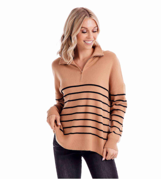 Carlisle Stripe Pullover - Tan/Black