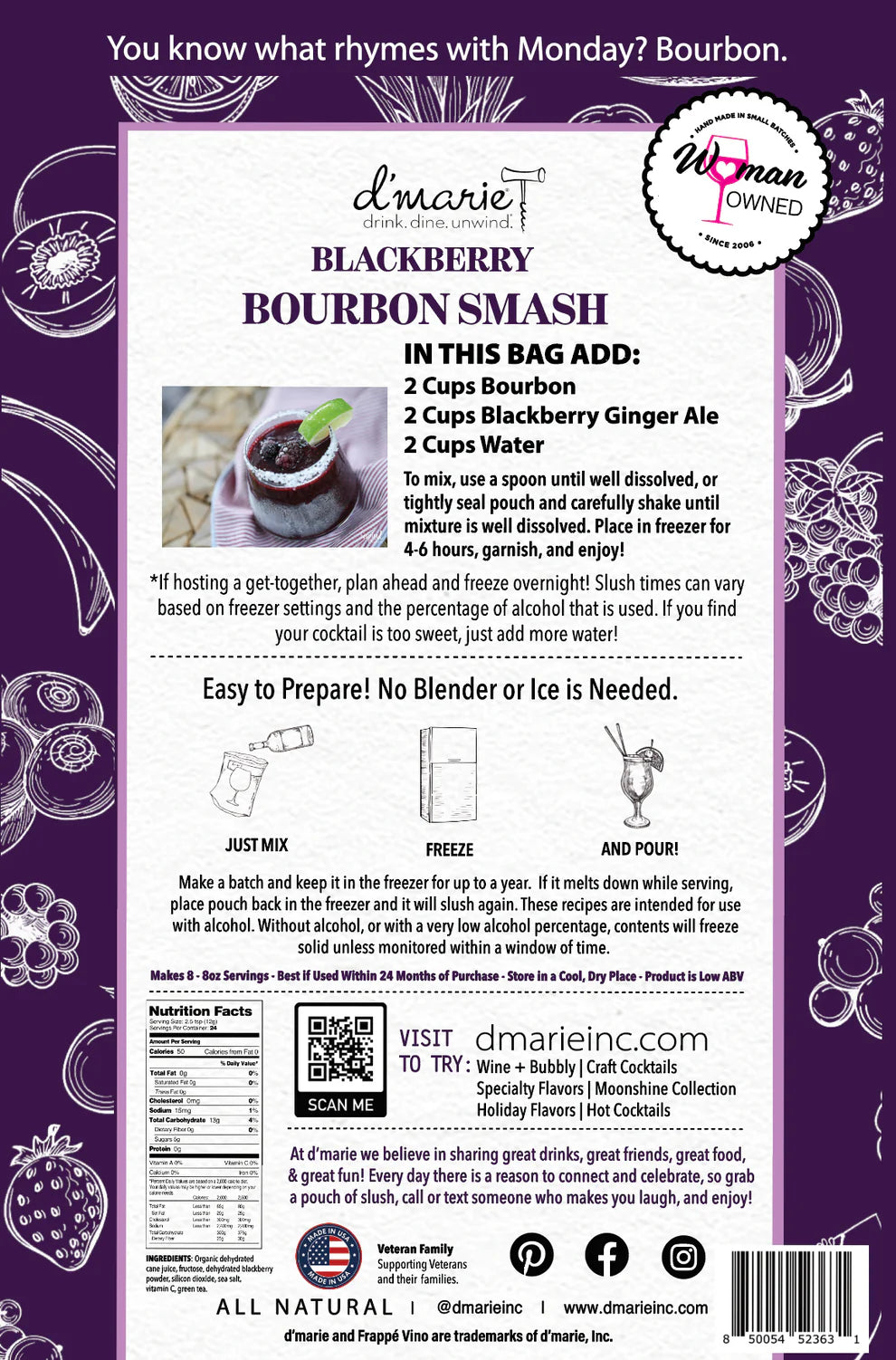 Blackberry Bourbon Smash Craft Cocktail Slush Mix