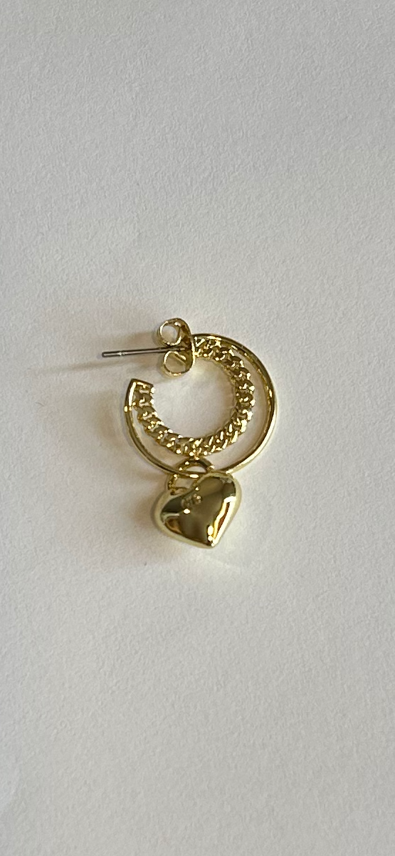 Gold 3/4" Layered Post Hoop Earring with Heart Charm