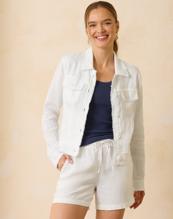 Two Palms Linen Raw-Edge Jacket - White