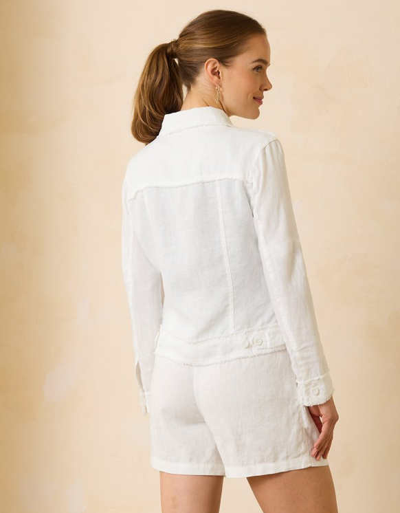 Two Palms Linen Raw-Edge Jacket - White