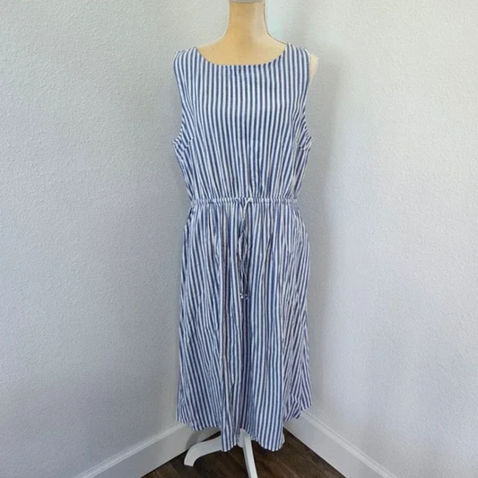 Blue & White Sleeveless Maxi Summer Dress