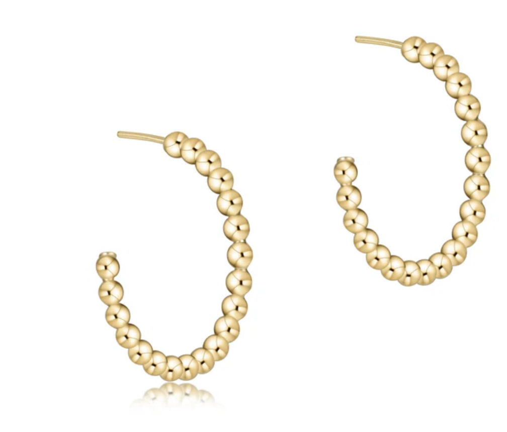 beaded classic 1.25" post hoop - 3mm gold