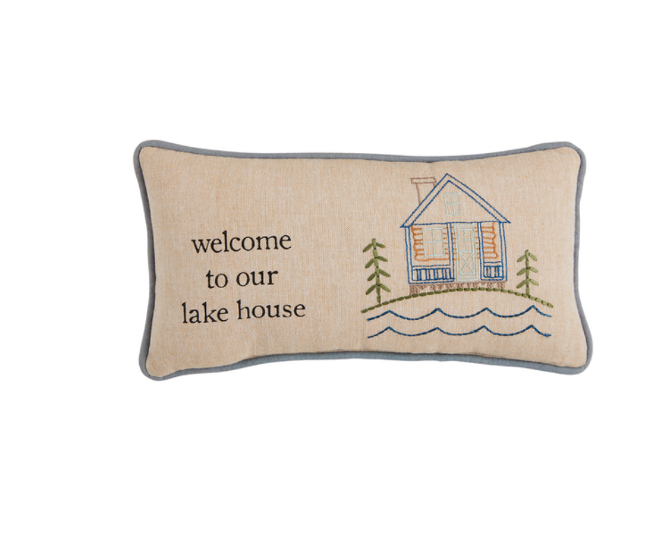 Welcome Lake Embroidered Pillow