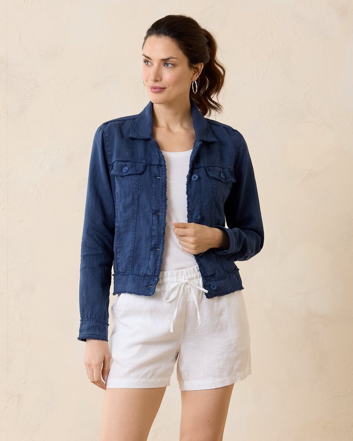 Two Palms Linen Raw-Edge Jacket - Island Navy