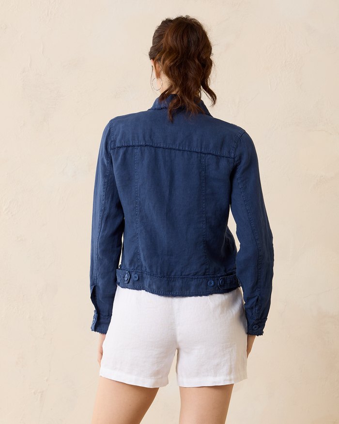 Two Palms Linen Raw-Edge Jacket - Island Navy