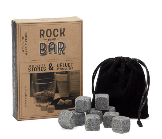 Set of 9 Whiskey Stones with Storage Pouch in Gift Box - Marble/Velvet Pouch