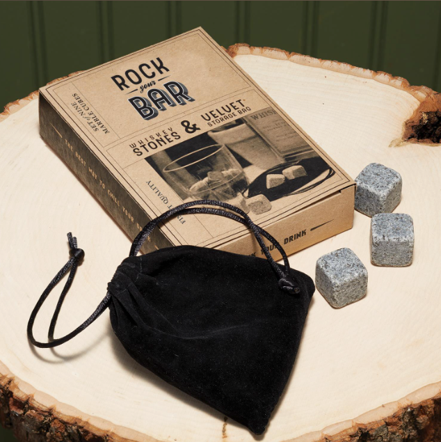 Set of 9 Whiskey Stones with Storage Pouch in Gift Box - Marble/Velvet Pouch