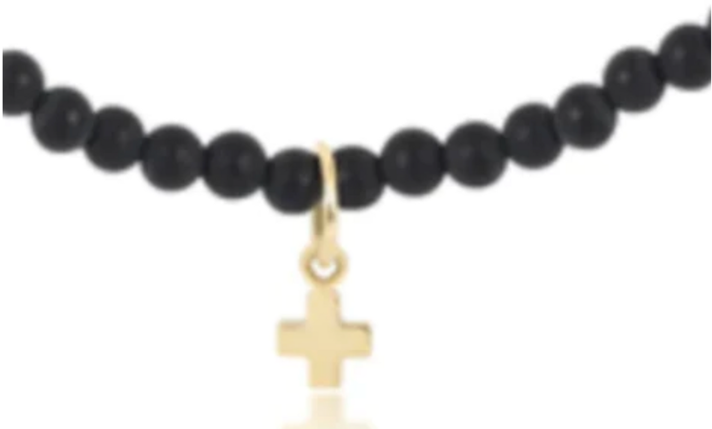 15" Choker Gemstone 3mm - Signature Cross Small Gold Charm Matte Onyx